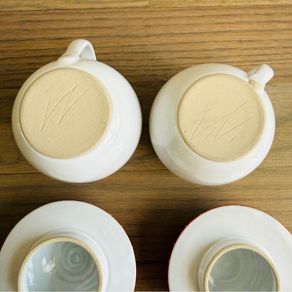 2 Red & White Polka Dot Mushroom Lidded Ceramic Coffee Tea Cup Mugs - Picture 3 of 3